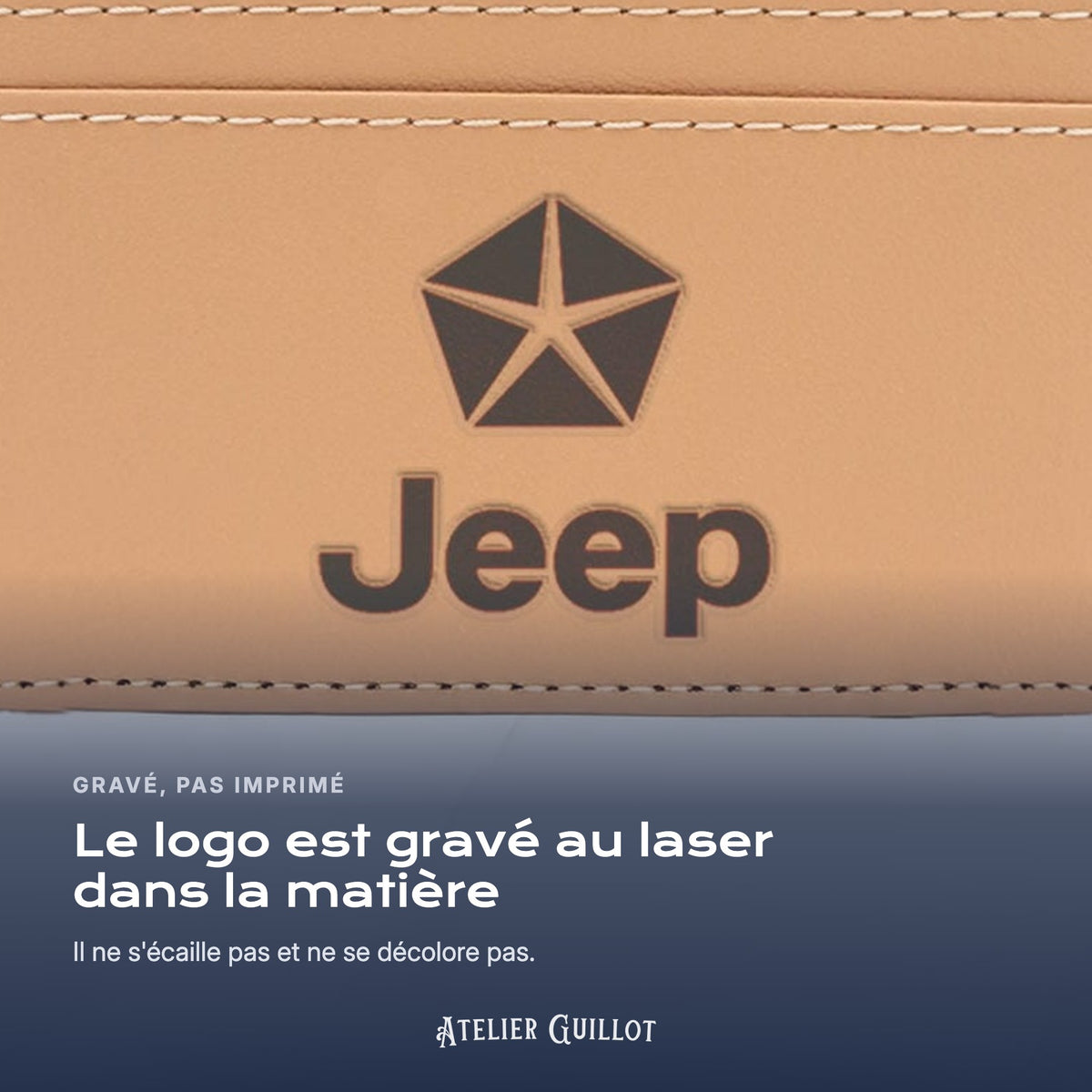 Logo Jeep gravé au laser dans le simili cuir