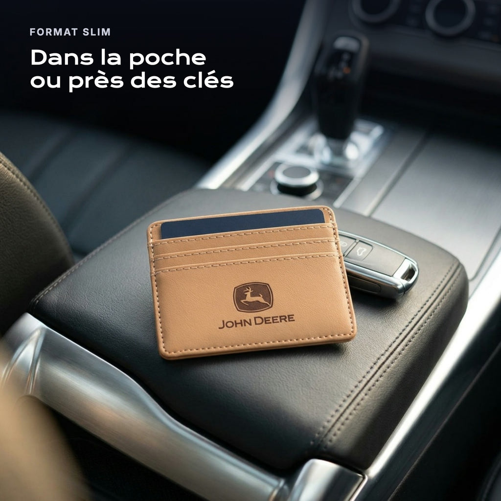 Porte-carte bancaire John Deere près d'une clé, format slim