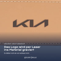 Logo Kia, per Laser in Kunstleder graviert