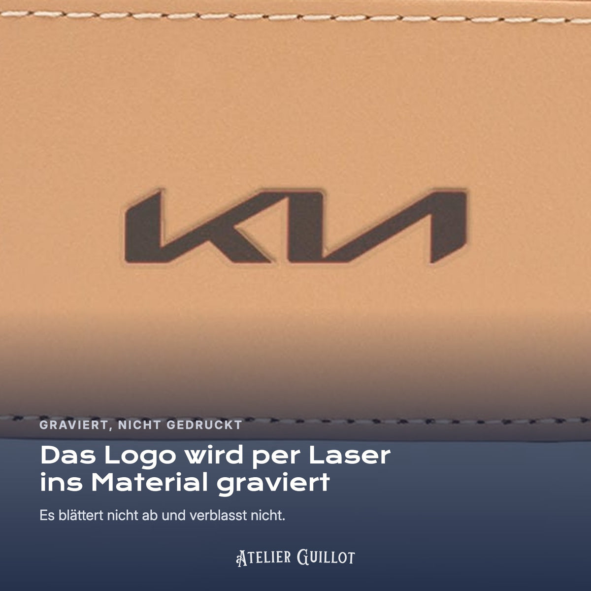 Logo Kia, per Laser in Kunstleder graviert