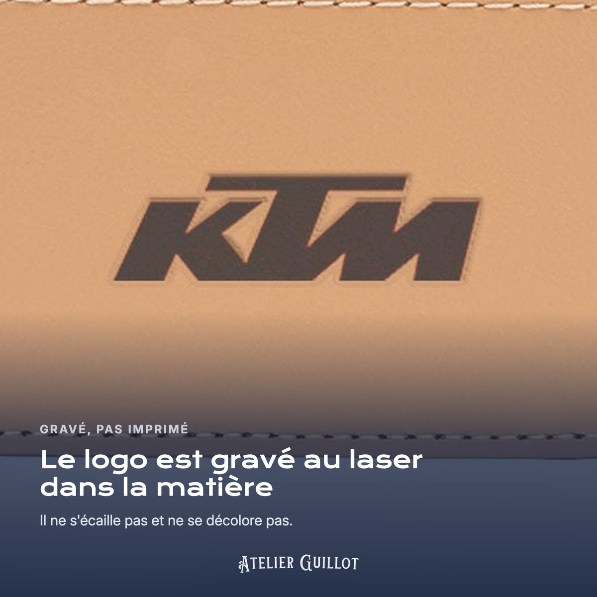 Logo KTM gravé au laser dans le simili cuir