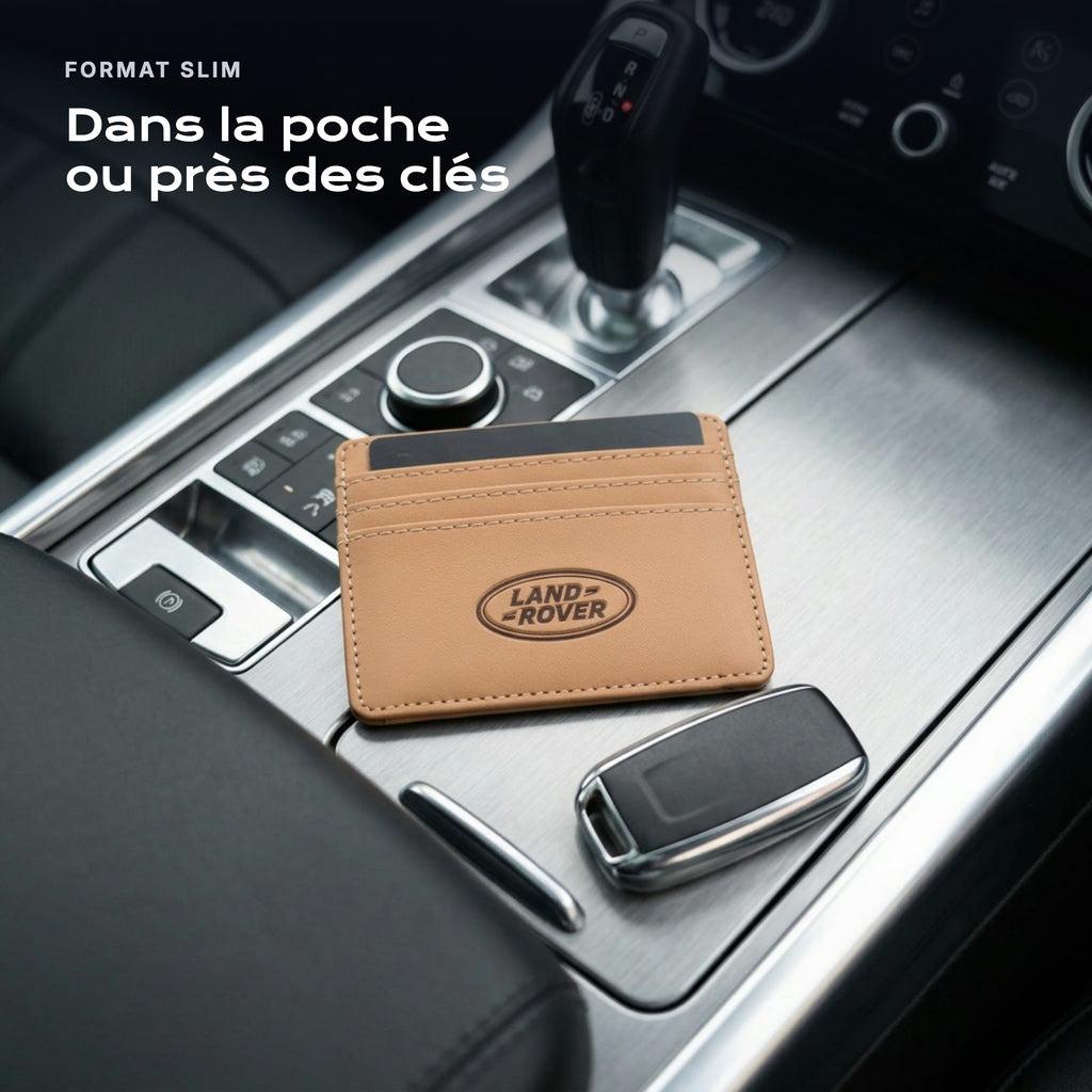 Porte-carte bancaire Land Rover près d'une clé, format slim