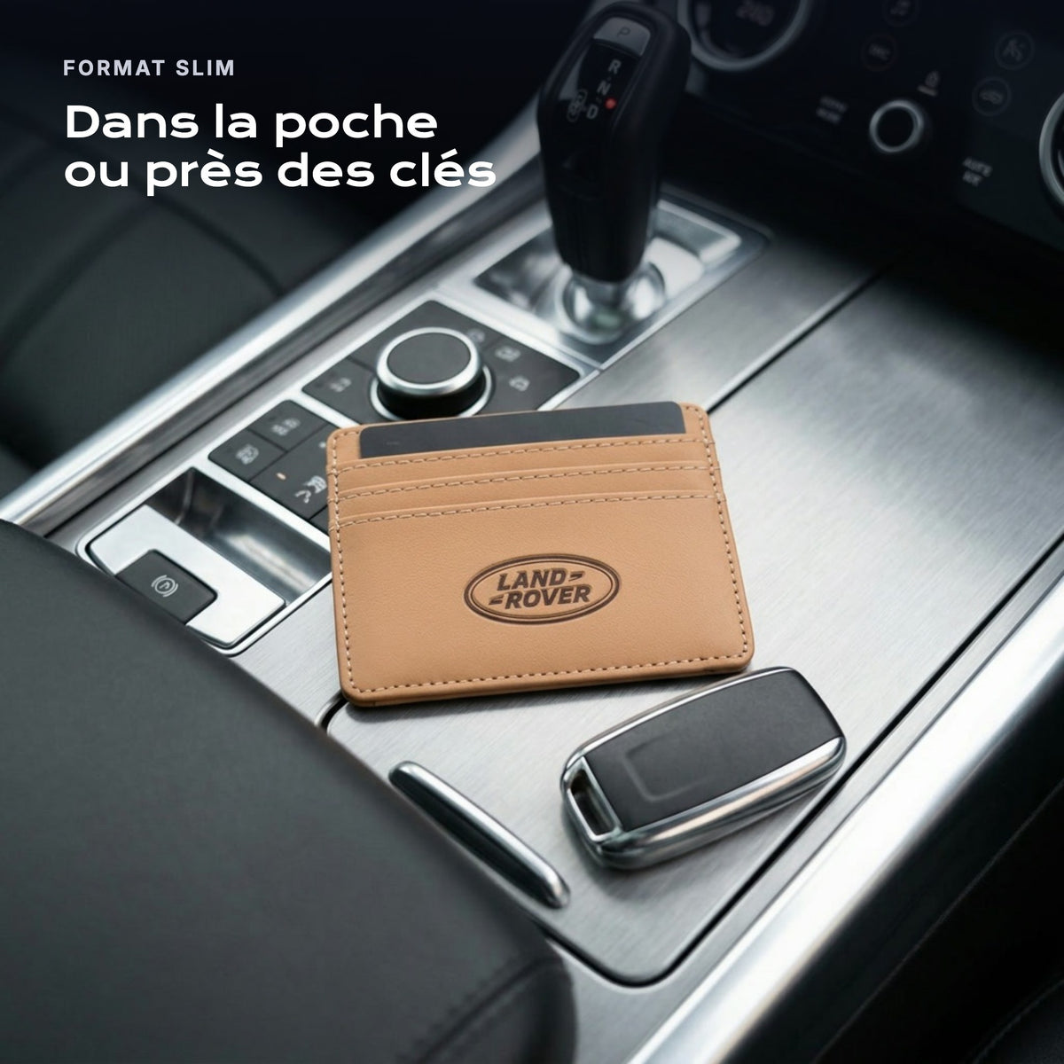 Porte-carte bancaire Land Rover près d'une clé, format slim