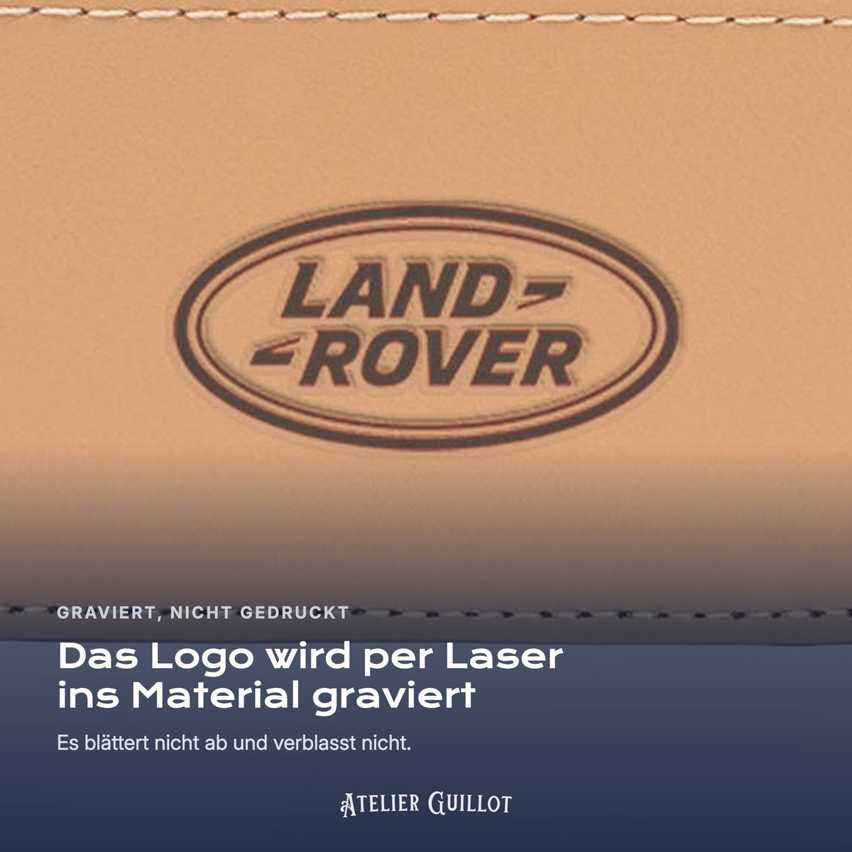Logo Land Rover, per Laser in Kunstleder graviert