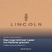 Logo Lincoln, per Laser in Kunstleder graviert