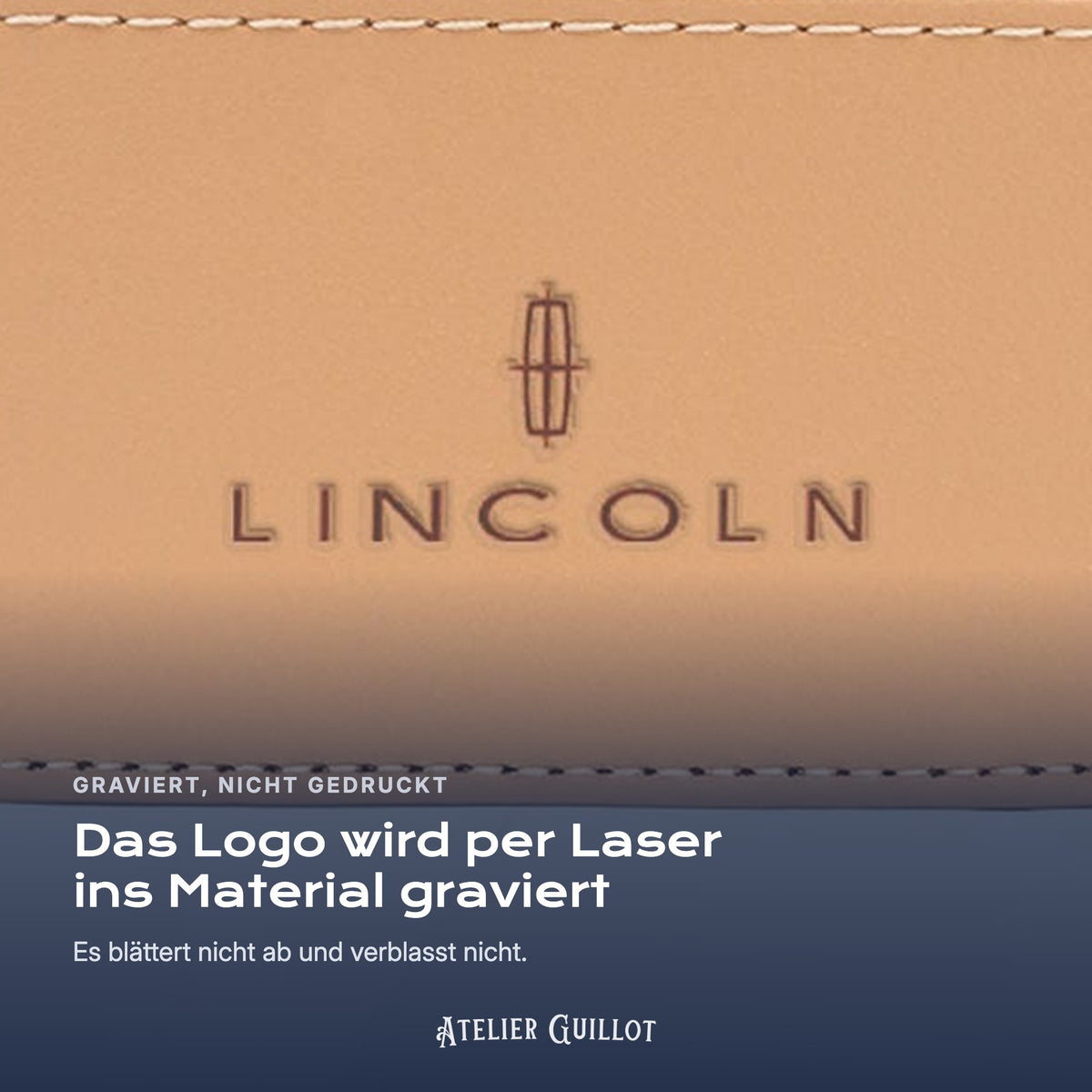 Logo Lincoln, per Laser in Kunstleder graviert