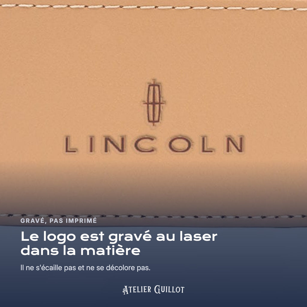 Logo Lincoln gravé au laser dans le simili cuir