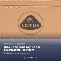 Logo Lotus, per Laser in Kunstleder graviert