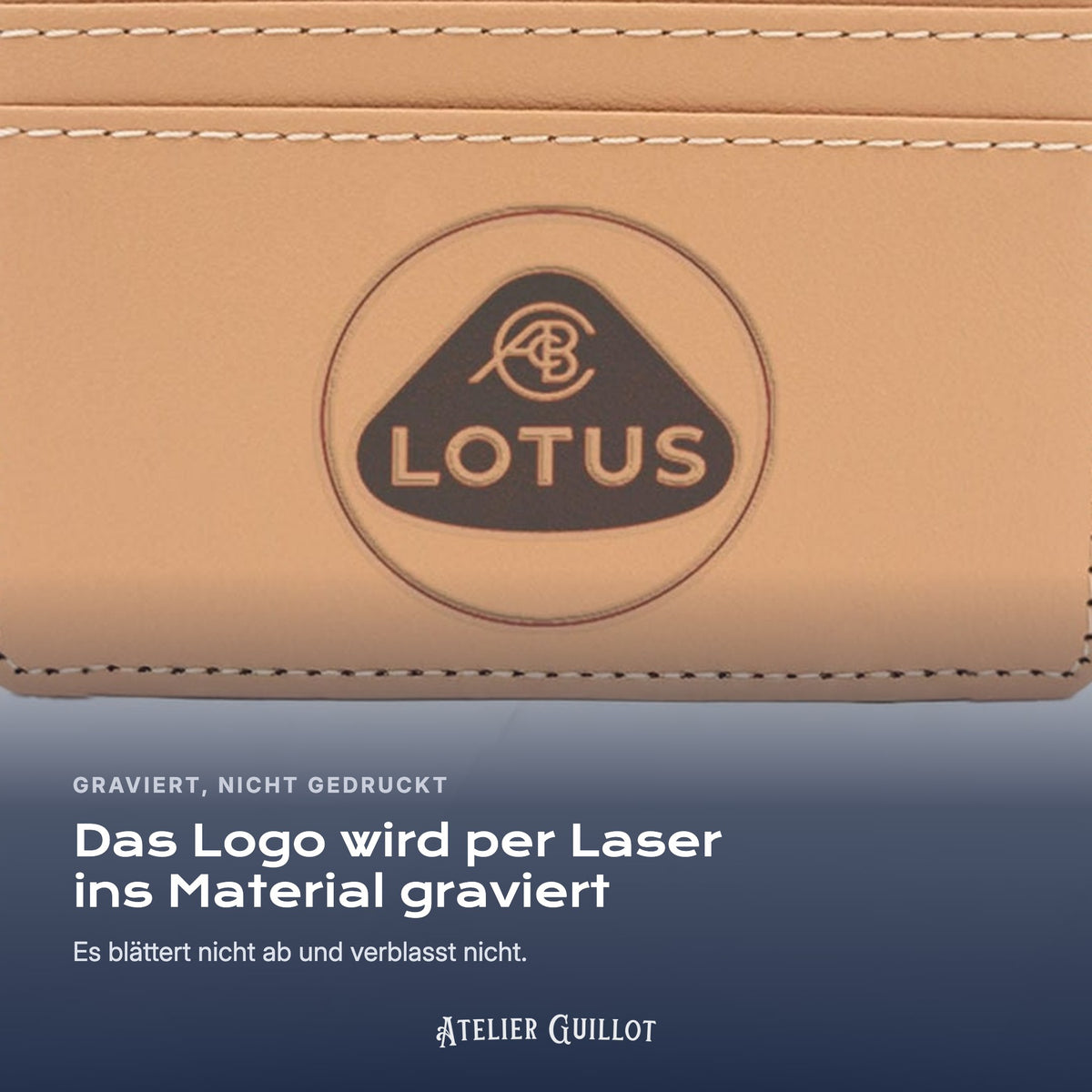 Logo Lotus, per Laser in Kunstleder graviert
