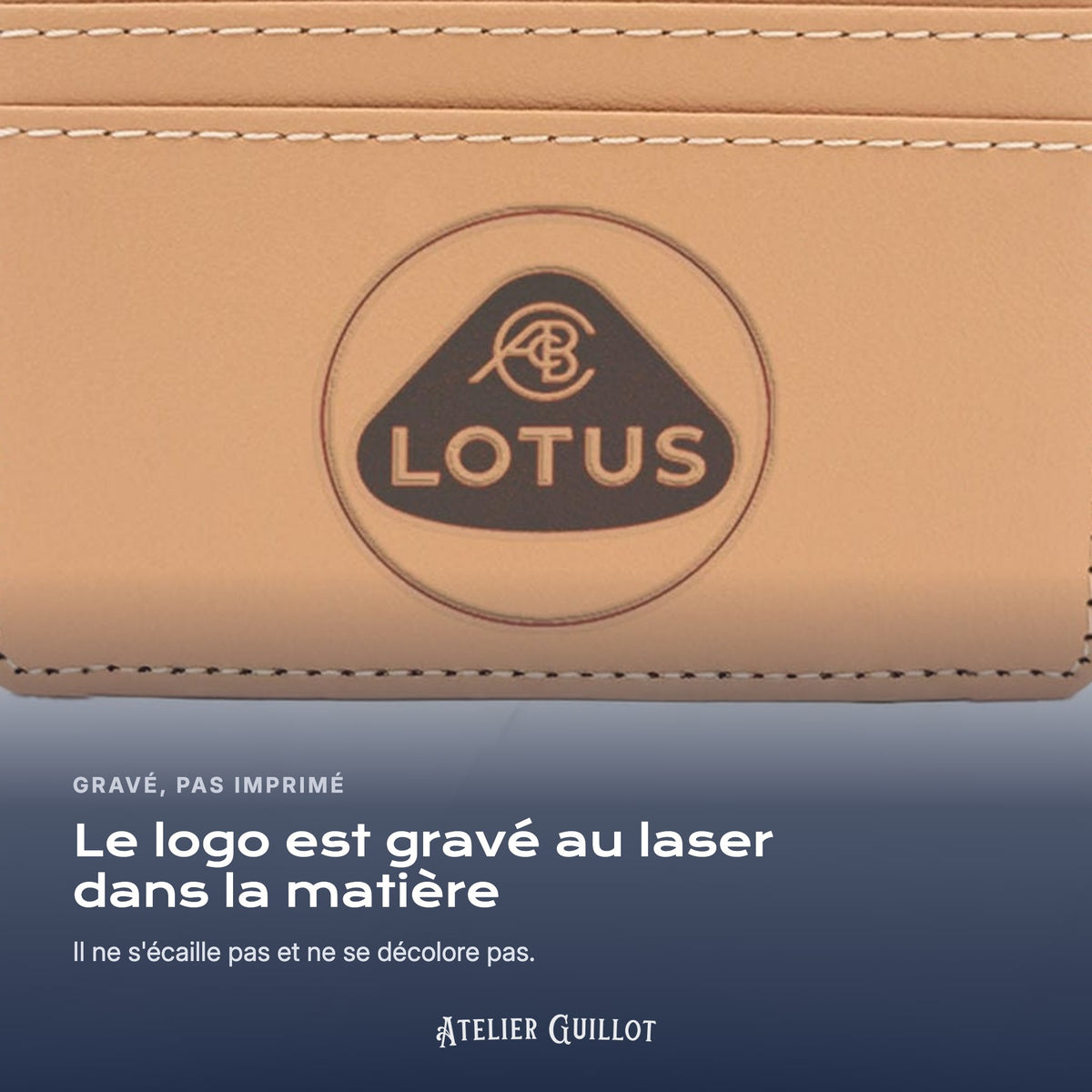 Logo Lotus gravé au laser dans le simili cuir