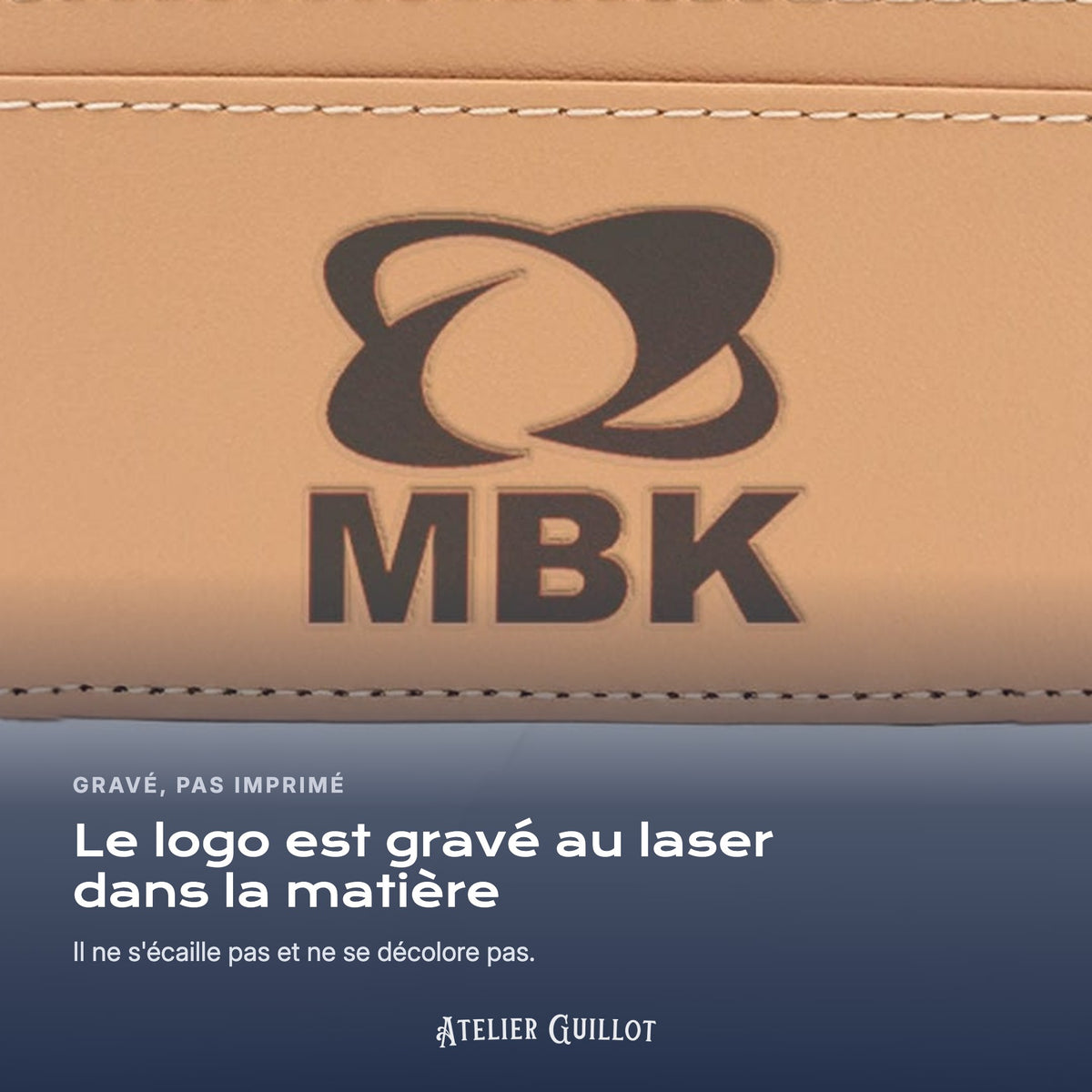 Logo MBK gravé au laser dans le simili cuir