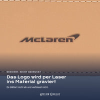 Logo McLaren, per Laser in Kunstleder graviert