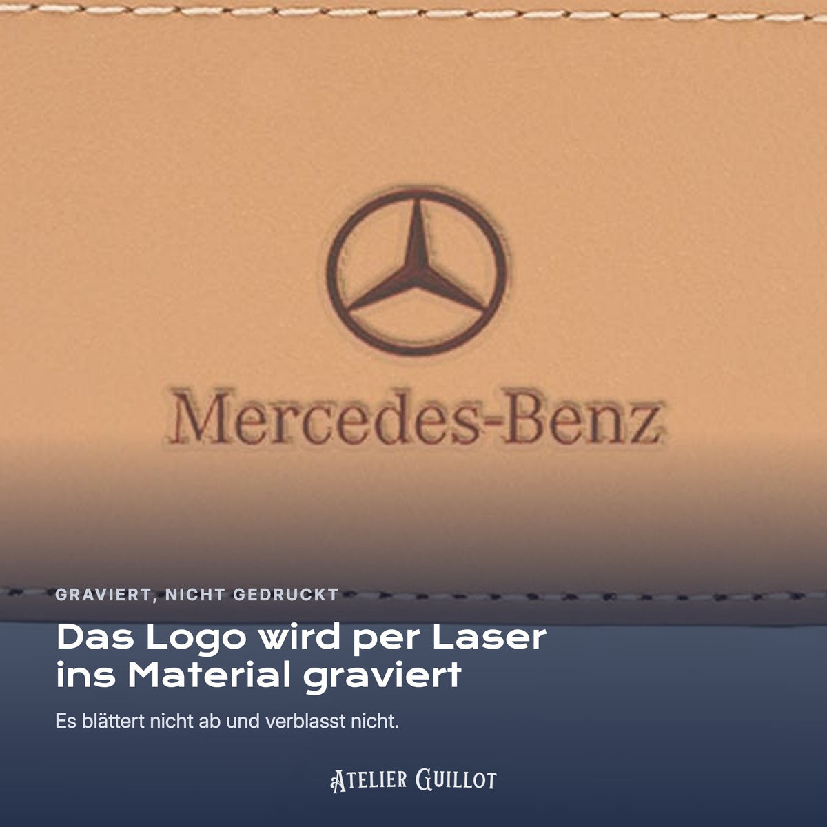 Logo Mercedes-Benz, per Laser in Kunstleder graviert
