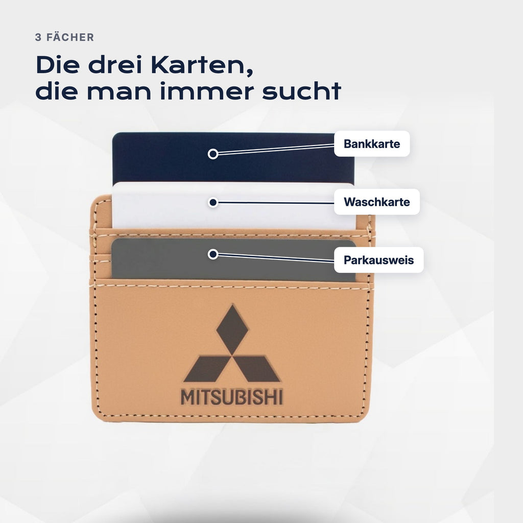 Drei Fächer: Bankkarte, Waschkarte, Parkausweis