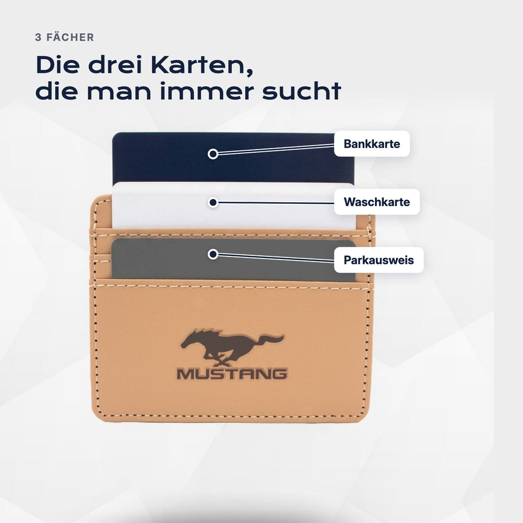 Drei Fächer: Bankkarte, Waschkarte, Parkausweis
