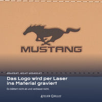 Logo Mustang, per Laser in Kunstleder graviert