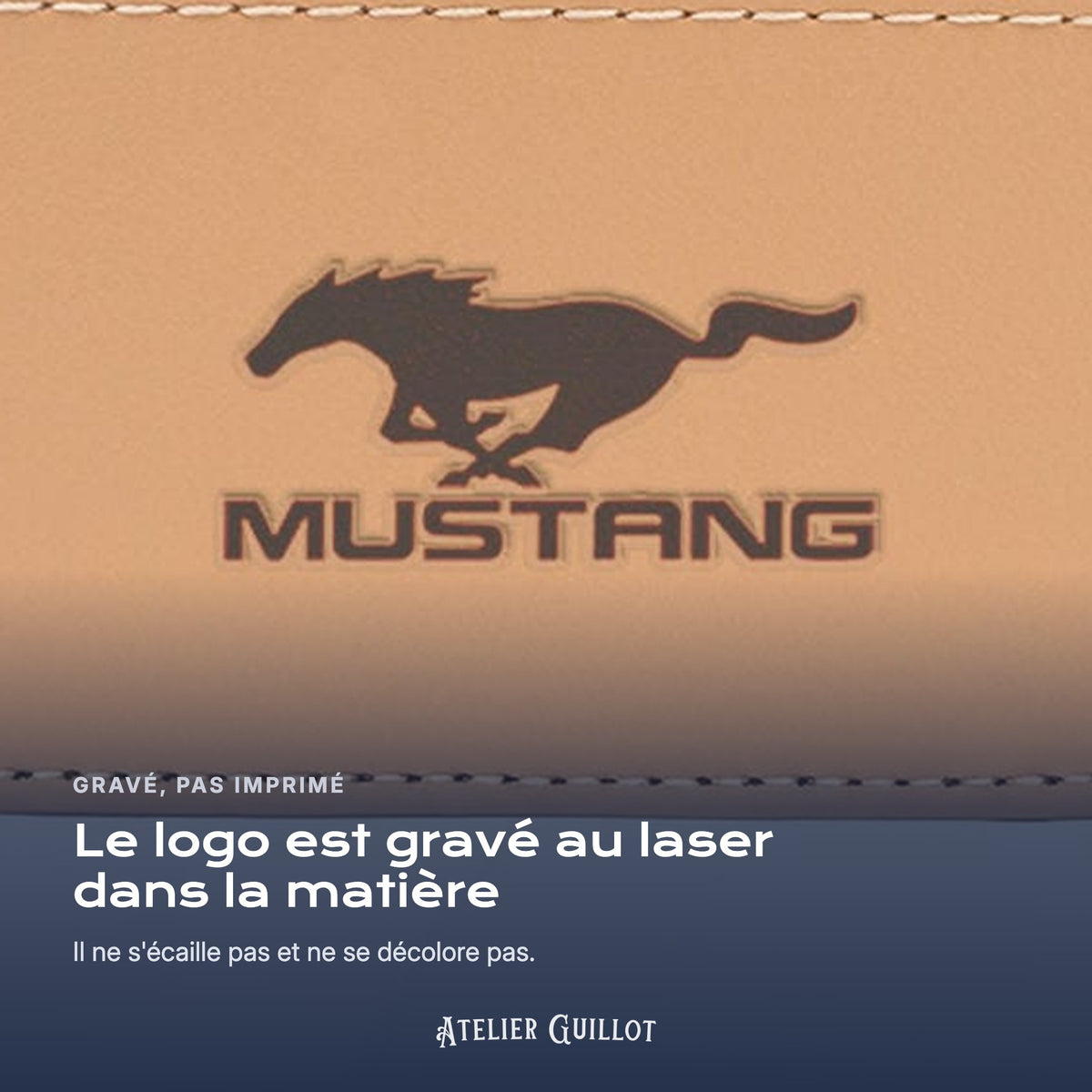 Logo Mustang gravé au laser dans le simili cuir