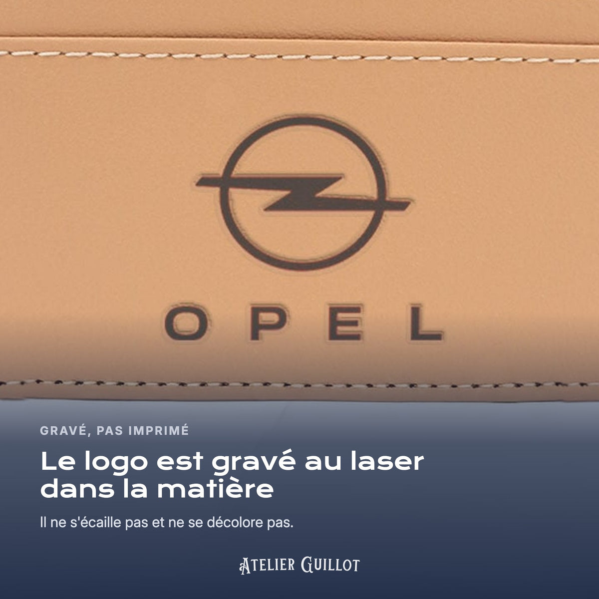 Logo Opel gravé au laser dans le simili cuir