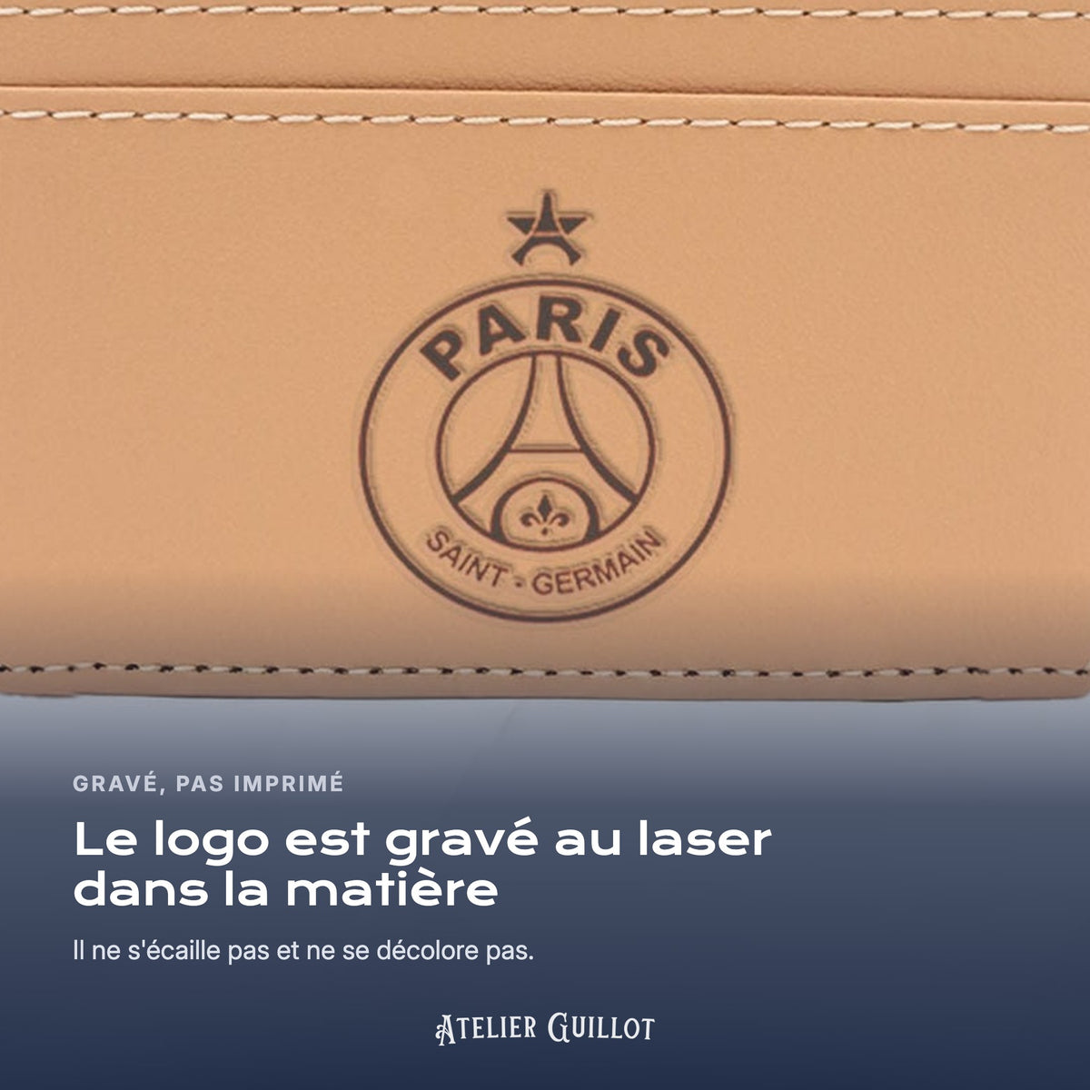 Logo Paris gravé au laser dans le simili cuir