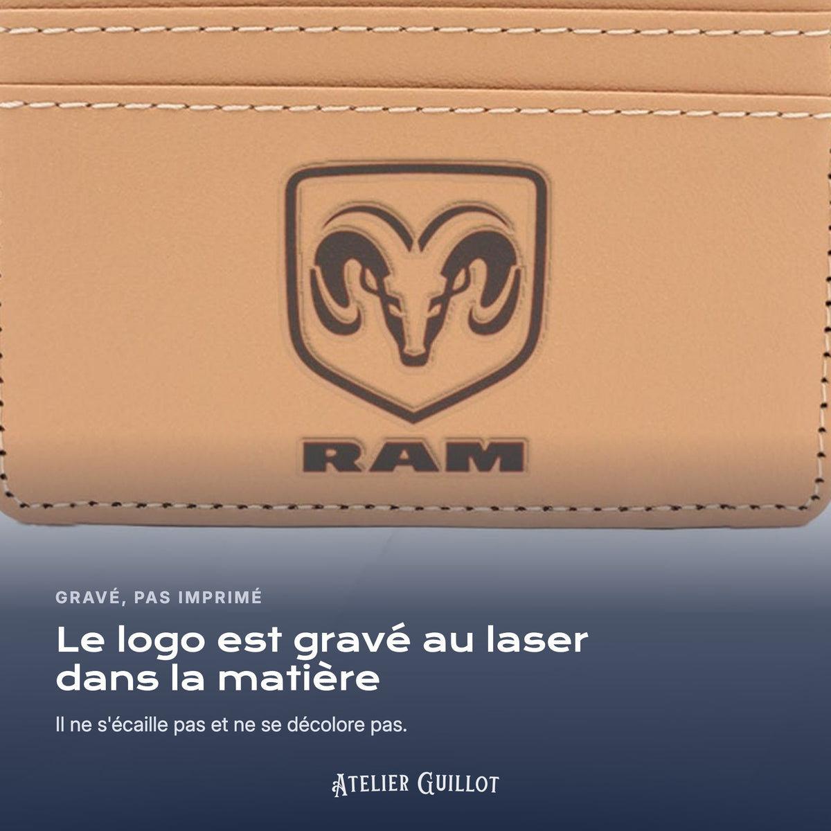 Logo RAM gravé au laser dans le simili cuir