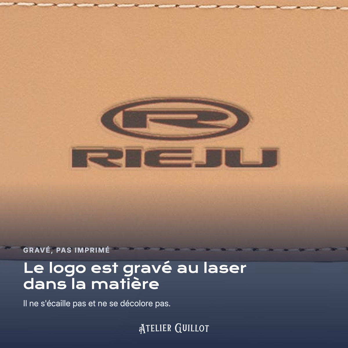 Logo Rieju gravé au laser dans le simili cuir