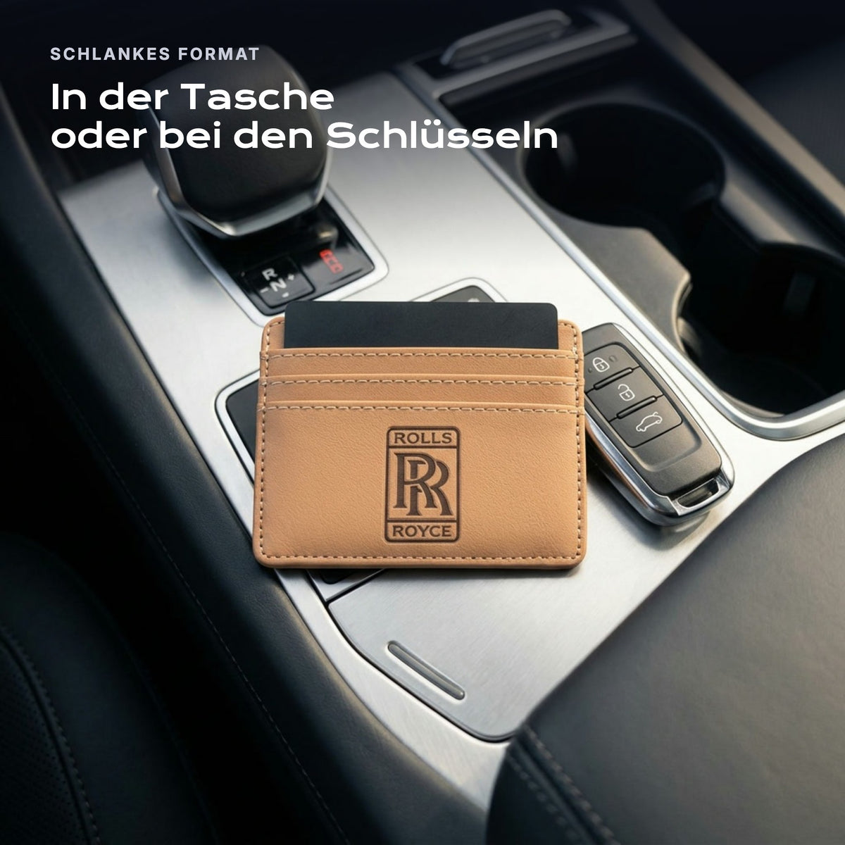 Kartenetui Rolls-Royce neben einem Schlüssel, schlankes Format