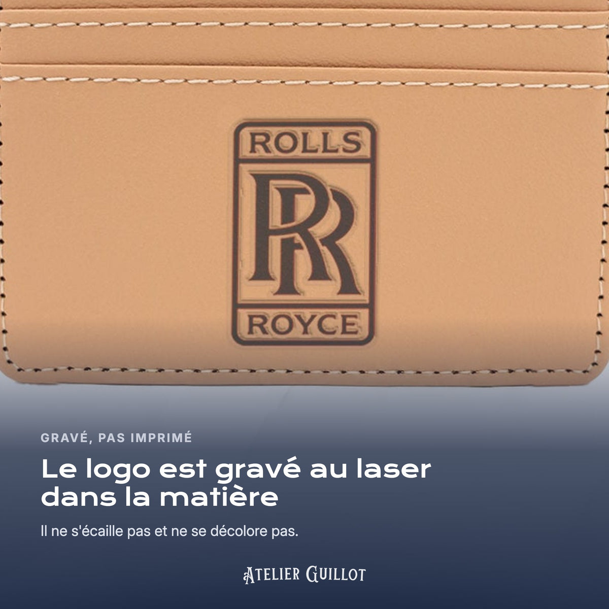 Logo Rolls-Royce gravé au laser dans le simili cuir