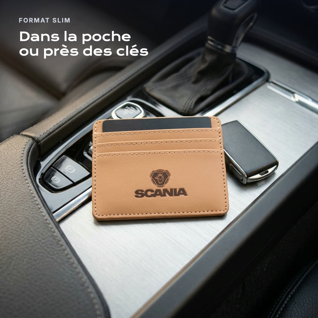 Porte-carte bancaire Scania près d'une clé, format slim