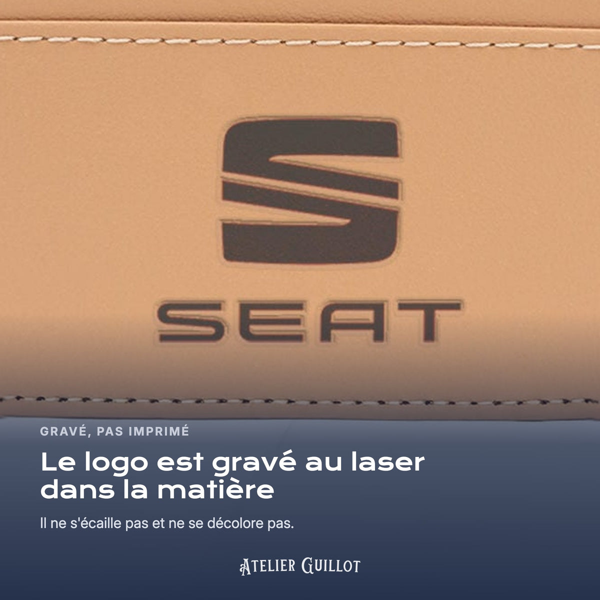 Logo SEAT gravé au laser dans le simili cuir