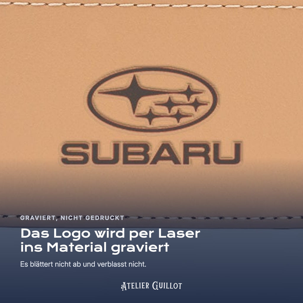Logo Subaru, per Laser in Kunstleder graviert