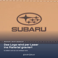 Logo Subaru, per Laser in Kunstleder graviert