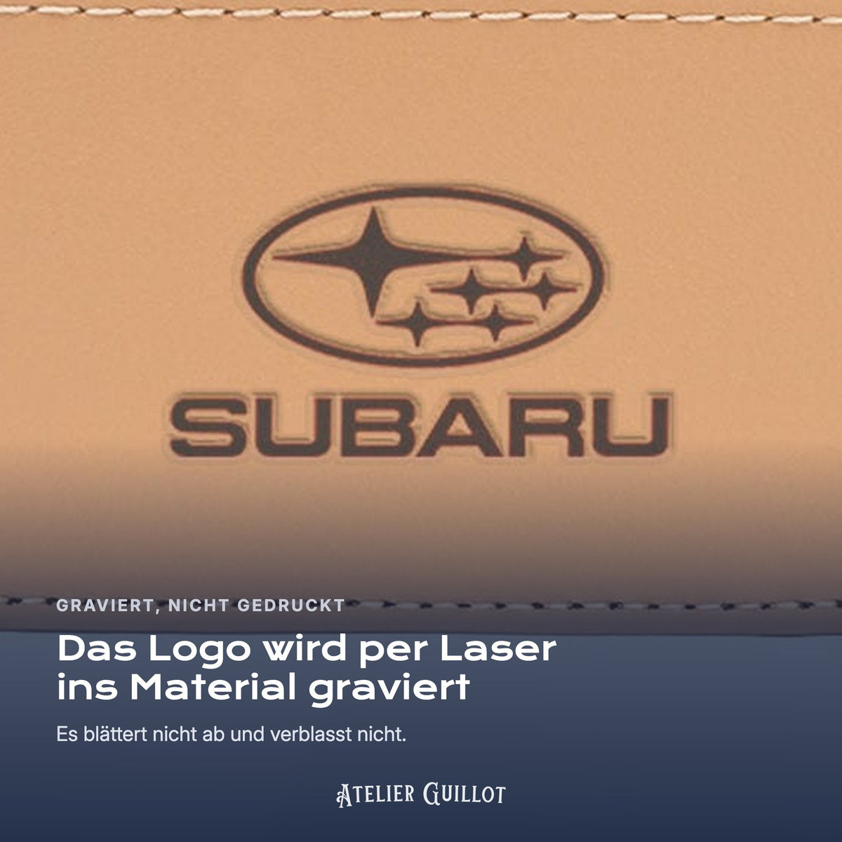 Logo Subaru, per Laser in Kunstleder graviert