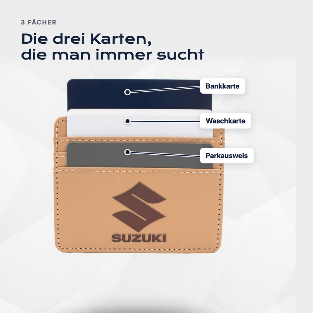 Drei Fächer: Bankkarte, Waschkarte, Parkausweis