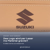 Logo Suzuki, per Laser in Kunstleder graviert