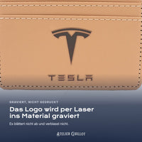 Logo Tesla, per Laser in Kunstleder graviert