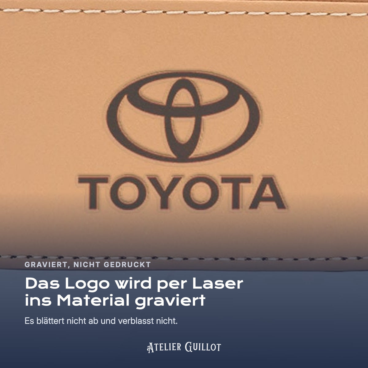 Logo Toyota, per Laser in Kunstleder graviert