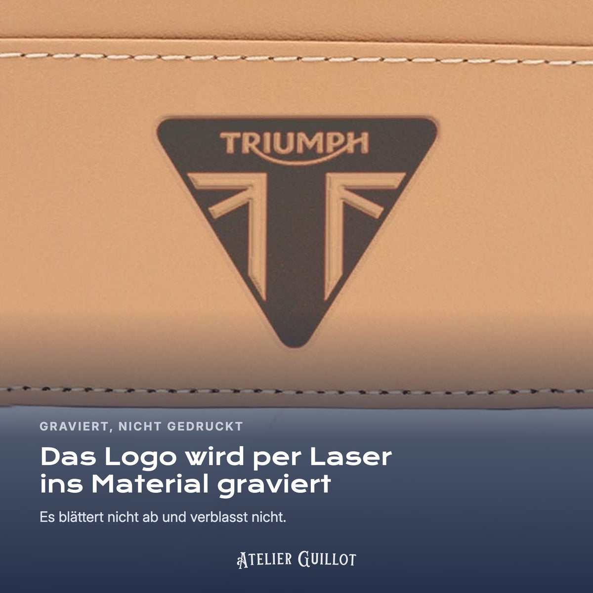 Logo Triumph, per Laser in Kunstleder graviert