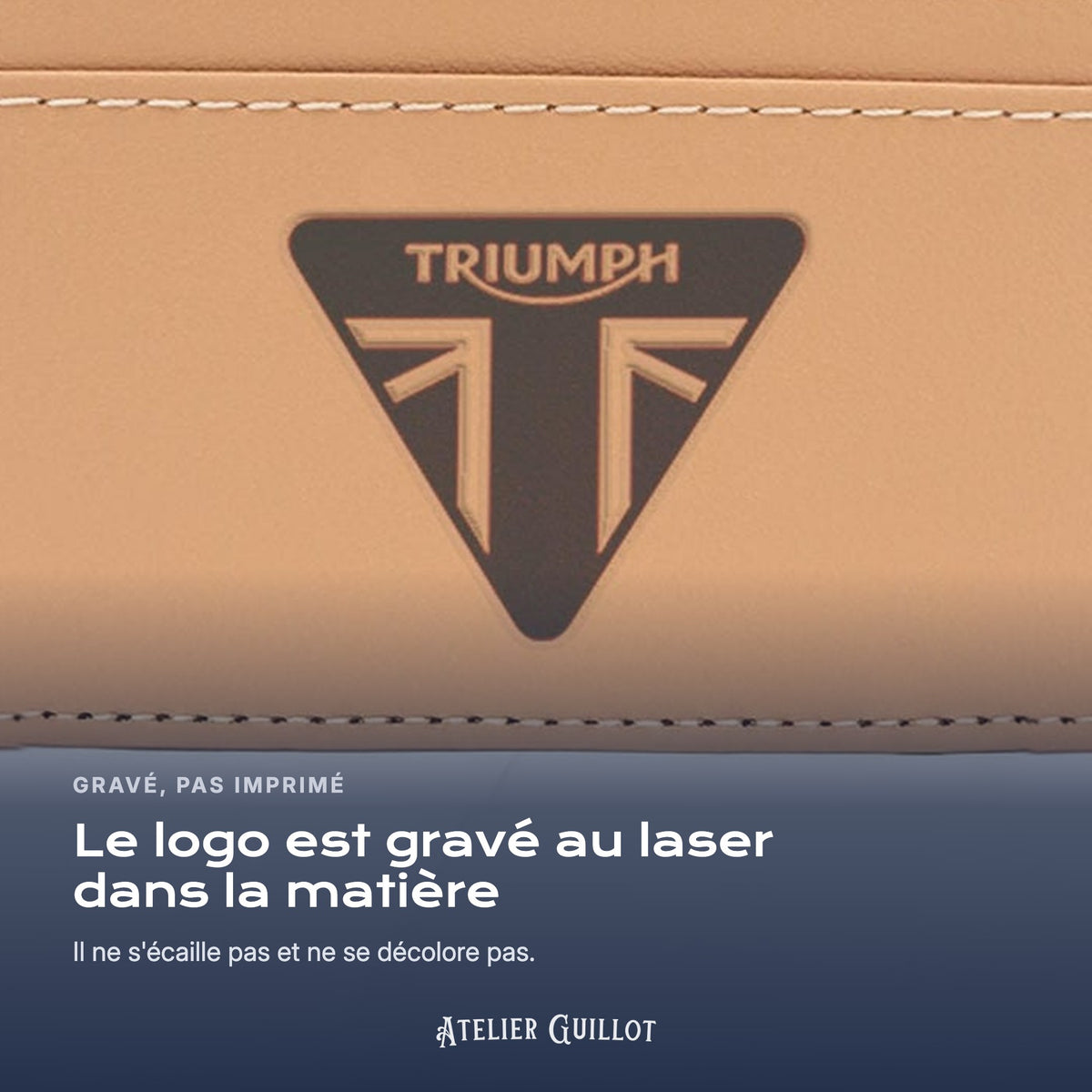 Logo Triumph gravé au laser dans le simili cuir