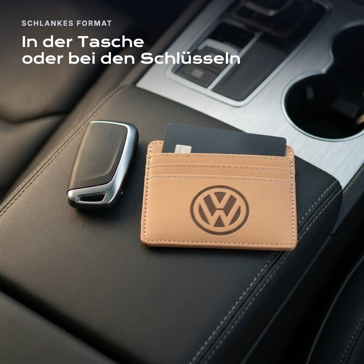 Kartenetui Volkswagen neben einem Schlüssel, schlankes Format