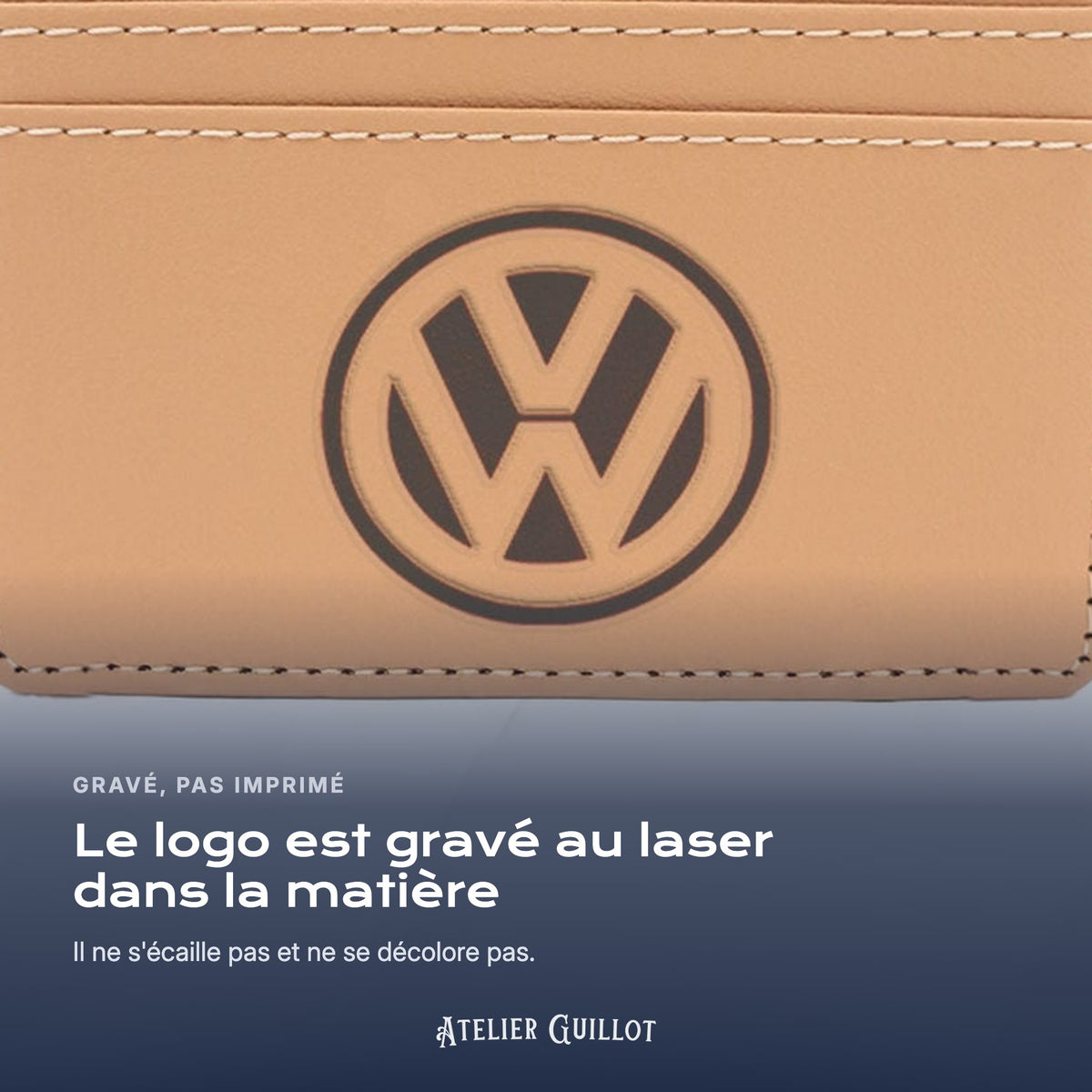Logo Volkswagen gravé au laser dans le simili cuir