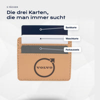 Drei Fächer: Bankkarte, Waschkarte, Parkausweis