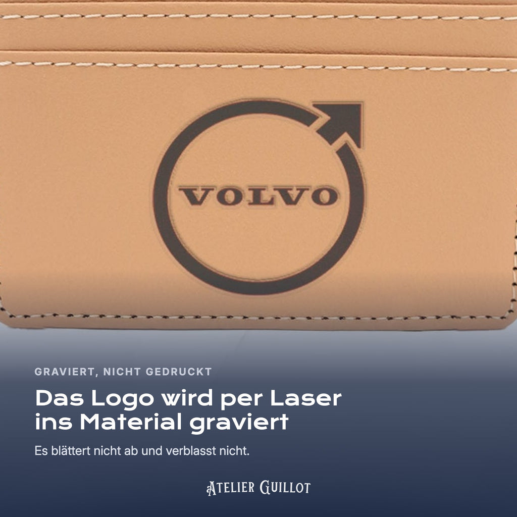 Logo Volvo, per Laser in Kunstleder graviert