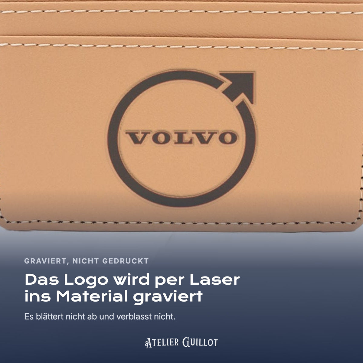 Logo Volvo, per Laser in Kunstleder graviert