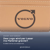 Logo Volvo, per Laser in Kunstleder graviert