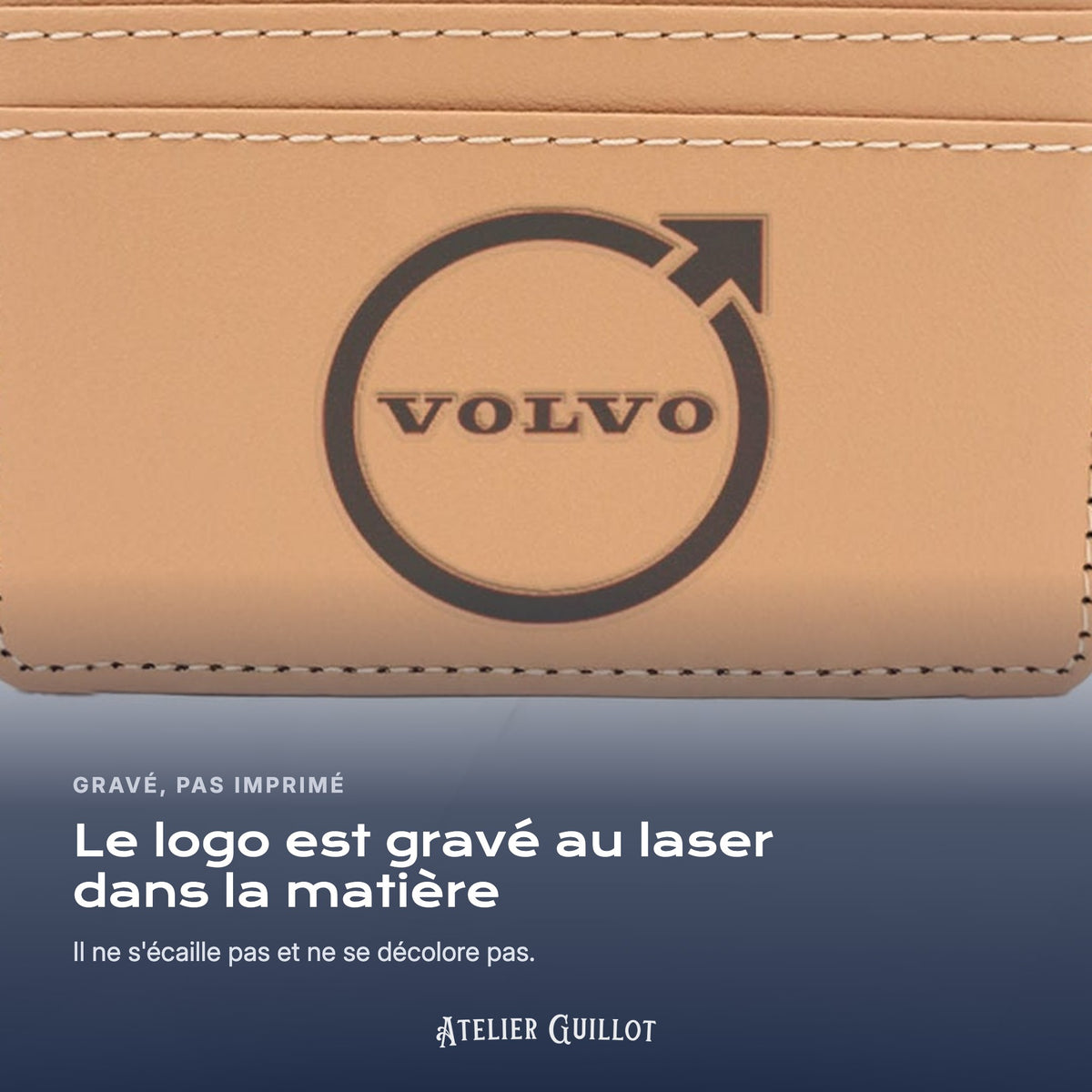 Logo Volvo gravé au laser dans le simili cuir