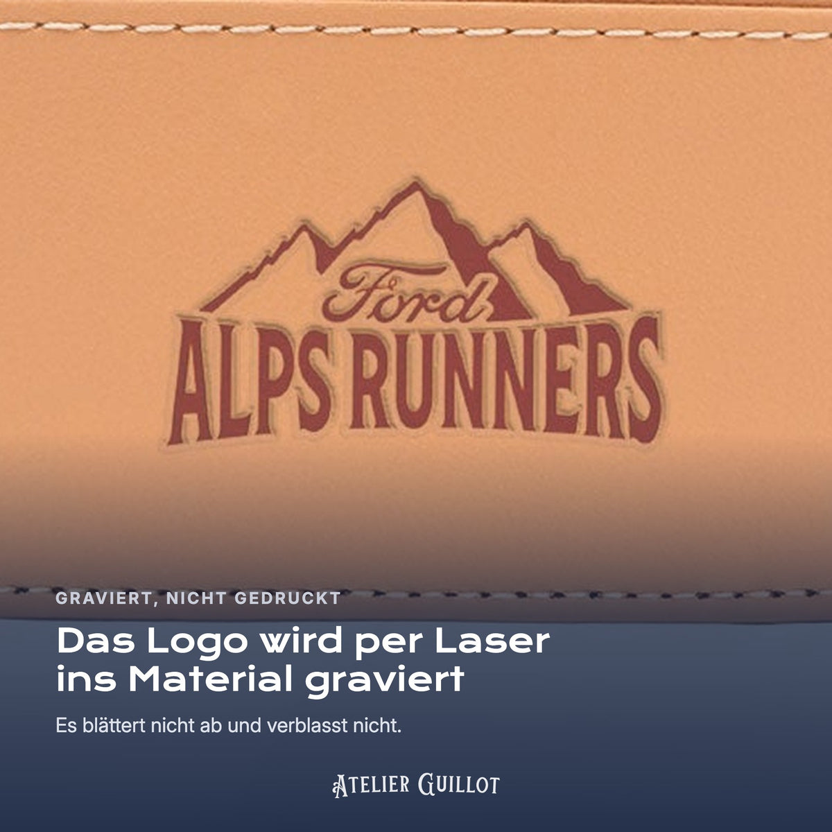 Logo X Ford Alps Runners, per Laser in Kunstleder graviert