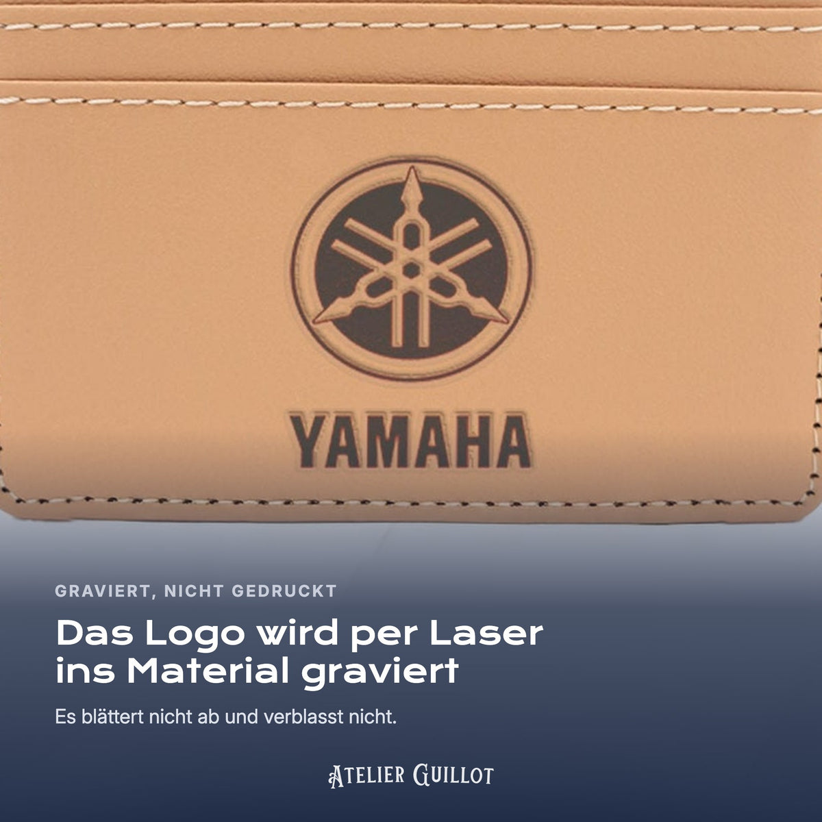 Logo Yamaha, per Laser in Kunstleder graviert