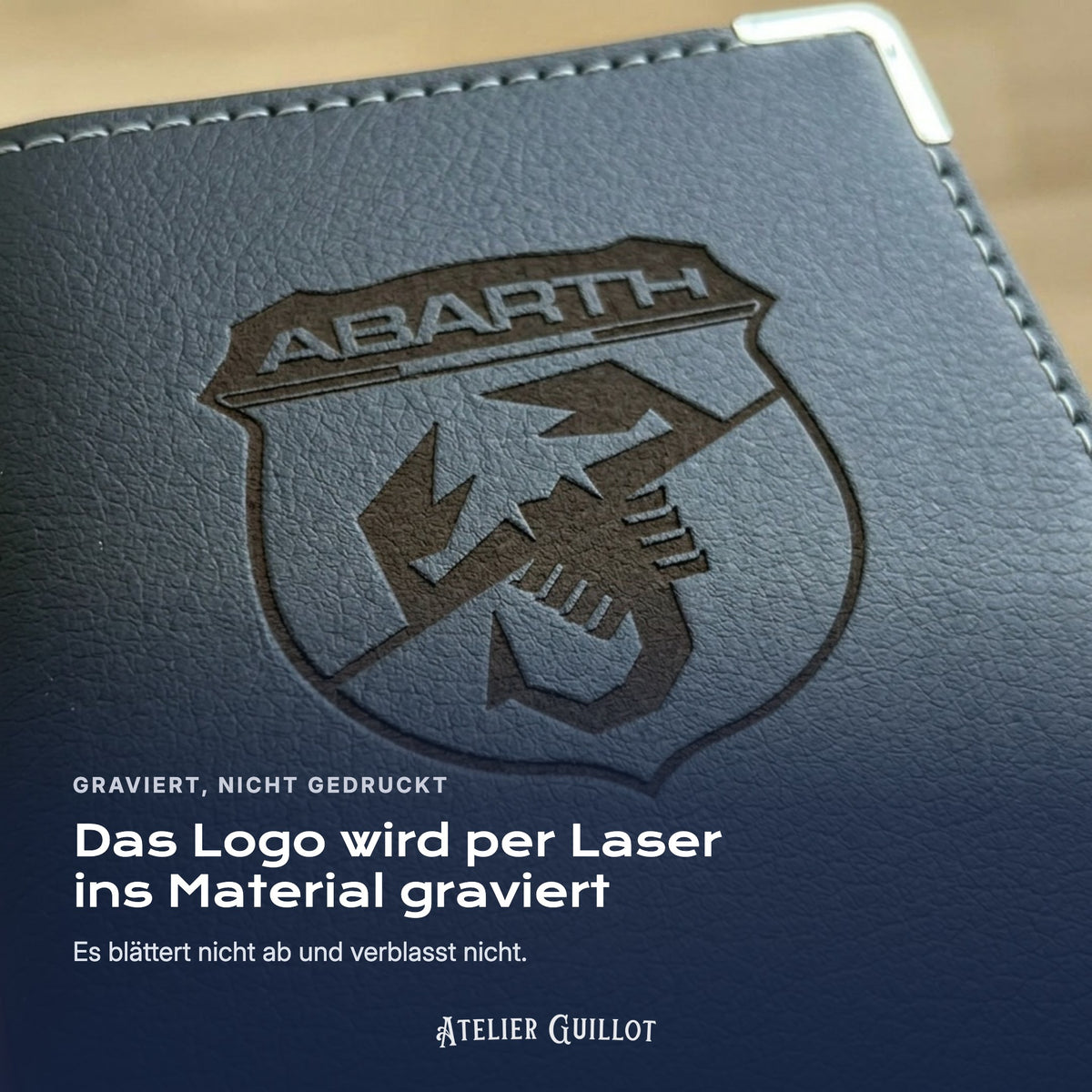 Logo Abarth, per Laser in Kunstleder graviert