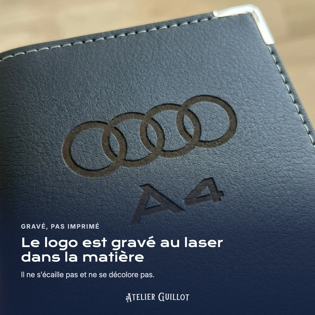 Logo Audi A4 gravé au laser dans le simili cuir