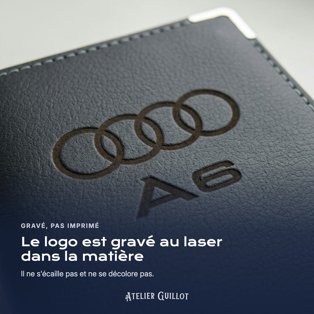 Logo Audi A6 gravé au laser dans le simili cuir